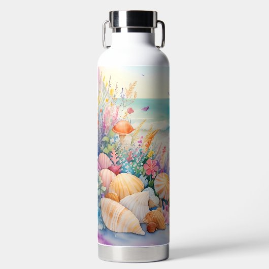 WASSERFARBEN-STRANDSZENE MIT MUSCHELN TRINKFLASCHE (Vorderseite)