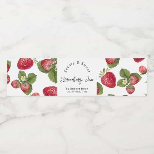 Wasserfarben Strawberry Jam Wrap-around Label Wasserflaschenetikett (Einzelnes Label)