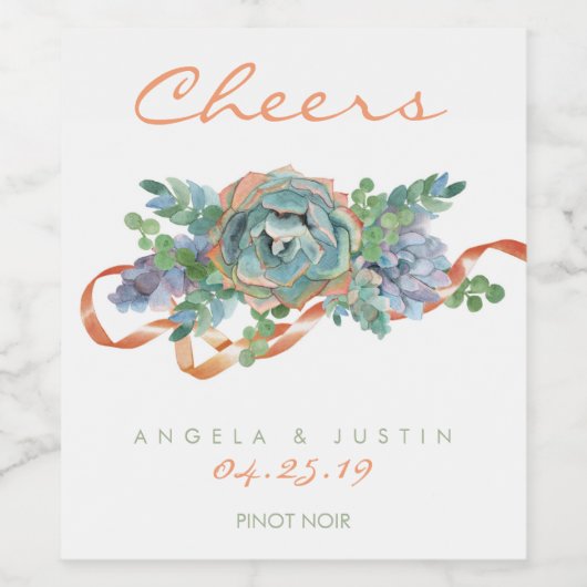 Wasserfarben-Sukkulator Weinetikett (Einzelnes Label)