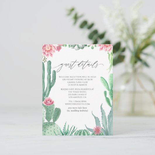 Wasserfarben-Sukkulente für Hochzeitgäste Begleitkarte (Stehend Vorderseite)