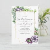 Wasserfarben Sukkulente Geometrische Heilige Kommu Einladung (Stehend Vorderseite)