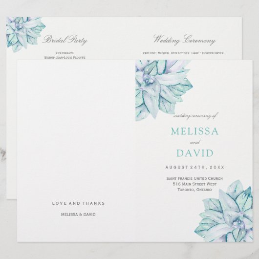 Wasserfarben-Sukkulente Hochzeitsprogramme (Vorne/Hinten)