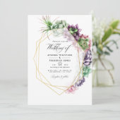 Wasserfarben Sukkulentes geometrisches Hochzeitsse Einladung (Stehend Vorderseite)