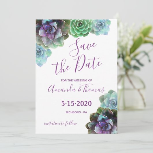 Wasserfarben-Sukkulturen Save the Date Einladung (Stehend Vorderseite)
