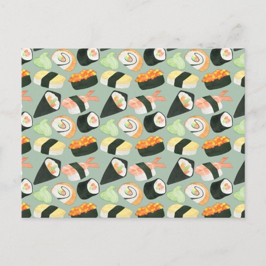 Wasserfarben-Sushi-Muster Postkarte (Vorderseite)