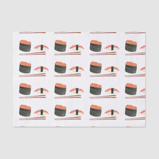 Wasserfarben-Sushi-Rollen mit Chopsticks-Gewebepap Seidenpapier (Vorderseite)