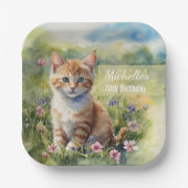 Wasserfarben-Tabby-Katze Haustier Wiese 70. Geburt Pappteller (Vorderseite)