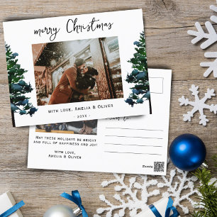Wasserfarben-Tannenbaum Frohe Weihnachten Schrift