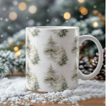 Wasserfarben-Tannenwald-Tasse Winterurlaub Tee-Ta