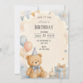 Wasserfarben-Teddybär-Geburtstag Einladung (Vorderseite)