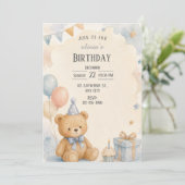 Wasserfarben-Teddybär-Geburtstag Einladung (Stehend Vorderseite)