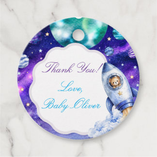 Wasserfarben-Teddybär-Rakete-Baby-Shower-Geschenka Geschenkanhänger