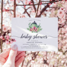 Wasserfarben Teekanne Babydusche Einladung