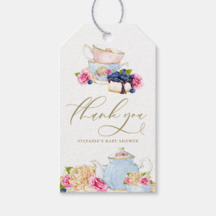 Wasserfarben-Teeparty-Blumen-Baby-Shower-Dankeschö Geschenkanhänger