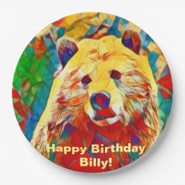 Wasserfarben-Thema farbenfrohe digitale Bärenpapie Pappteller