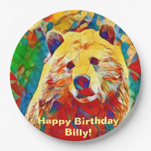 Wasserfarben-Thema farbenfrohe digitale Bärenpapie Pappteller (Vorderseite)