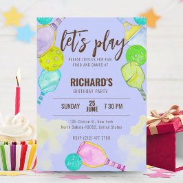 Wasserfarben-Thema Pickleball Blaue Geburtstagspar Einladung