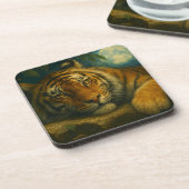 Wasserfarben-Tiger-Ruhen im Nachtwald Getränkeuntersetzer (Linke Seite)