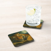 Wasserfarben-Tiger-Ruhen im Nachtwald Getränkeuntersetzer (Rechte Seite)