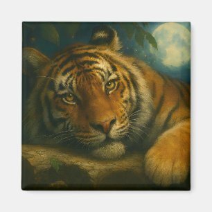 Wasserfarben-Tiger-Ruhen im Nachtwald Magnet