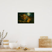 Wasserfarben-Tiger-Ruhen im Nachtwald Poster (Küche)