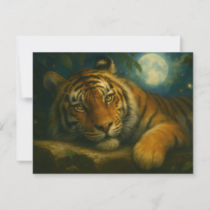 Wasserfarben-Tiger-Ruhen im Nachtwald Postkarte