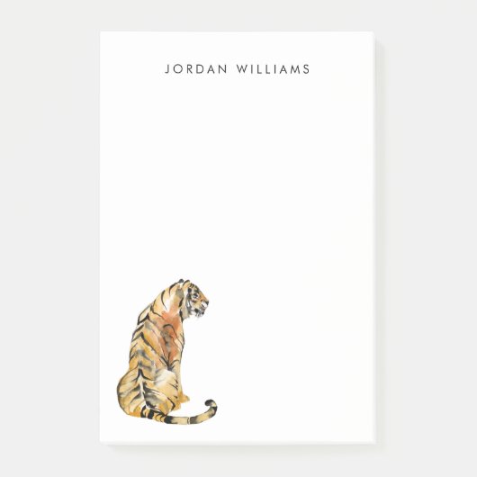 Wasserfarben Tiger Sitzen Post-it Klebezettel (Vorderseite)