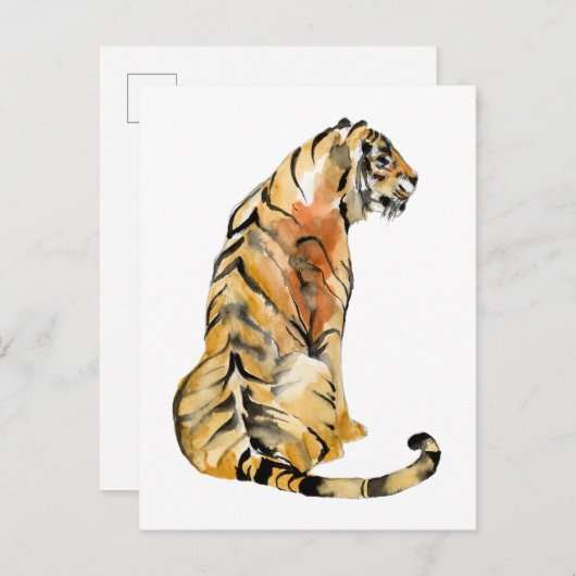 Wasserfarben Tiger Sitzen Postkarte (Vorne/Hinten)