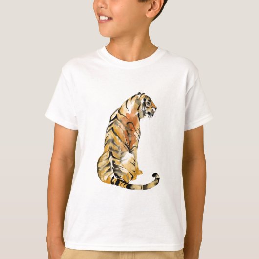 Wasserfarben Tiger Sitzen T-Shirt (Vorderseite)