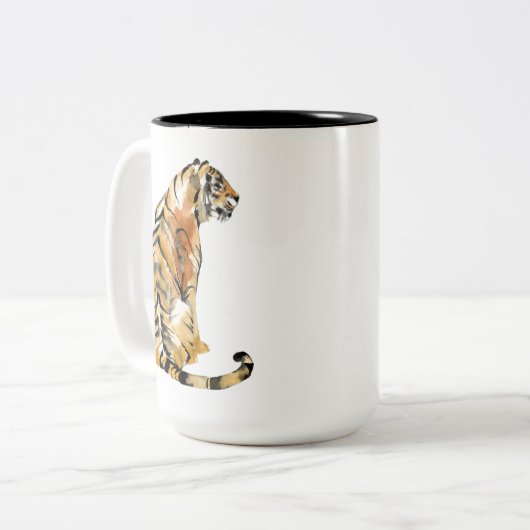 Wasserfarben Tiger Sitzen Zweifarbige Tasse (Vorderseite Links)