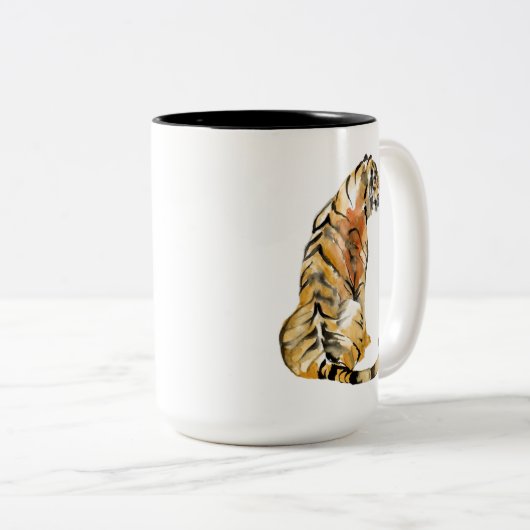 Wasserfarben Tiger Sitzen Zweifarbige Tasse (VorderseiteRechts)