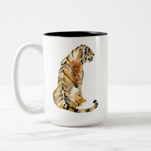 Wasserfarben Tiger Sitzen Zweifarbige Tasse