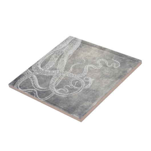 Wasserfarben-Tintenfisch-Silberzange-Neutral Fliese (Seite)