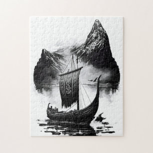 Wasserfarben-Tintenstift eines Wikinger-Drachensch Puzzle