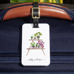 Wasserfarben Topfpflanze Kaktus Chic Monogramm Gepäckanhänger