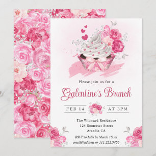 Wasserfarben-Torte und Blumen Galentine's Brunch Einladung