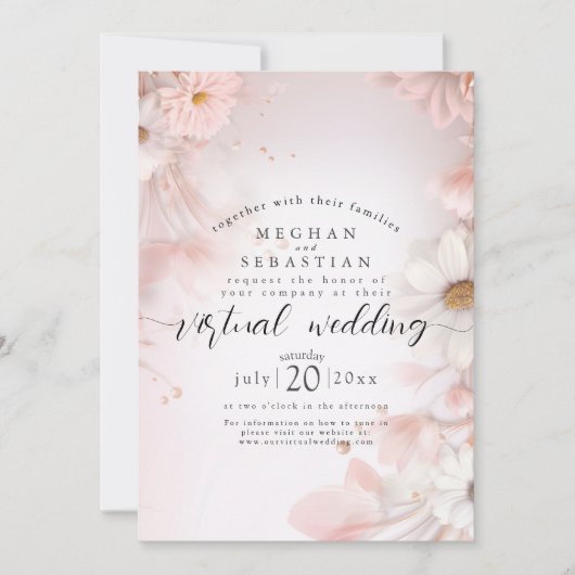 Wasserfarben-Traum: Blush Pink Daisies Virtual Wed Einladung (Vorderseite)