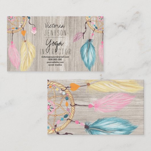 Wasserfarben-Traumfedern aus hellem Holz Yoga Visitenkarte (Vorne/Hinten)