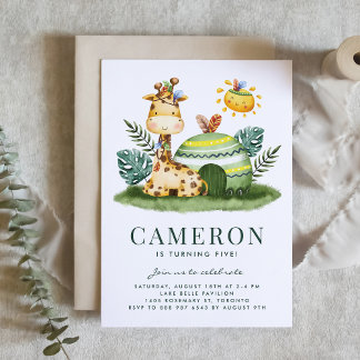 Wasserfarben-Tribal Giraffe Safari Thema Geburtsta Einladung