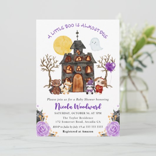 Wasserfarben-Trick oder Treat Halloween-Kinderdusc Einladung (Stehend Vorderseite)