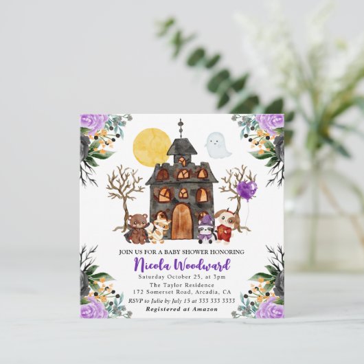 Wasserfarben-Trick oder Treat Halloween-Kinderdusc Einladung (Stehend Vorderseite)