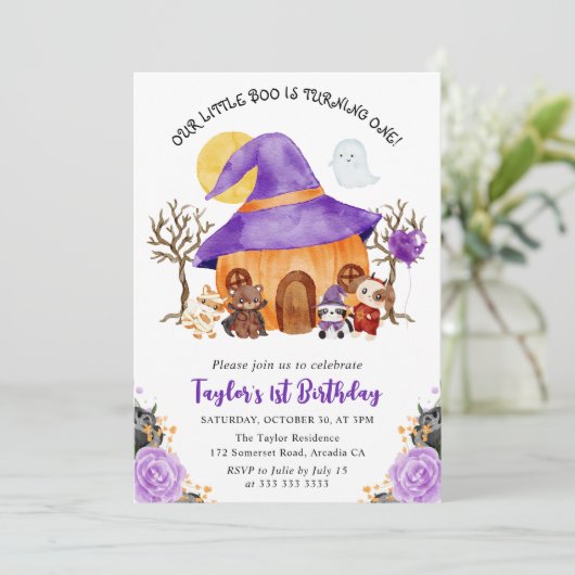 Wasserfarben-Trick oder TreatHalloween 1. Geburtst Einladung (Stehend Vorderseite)