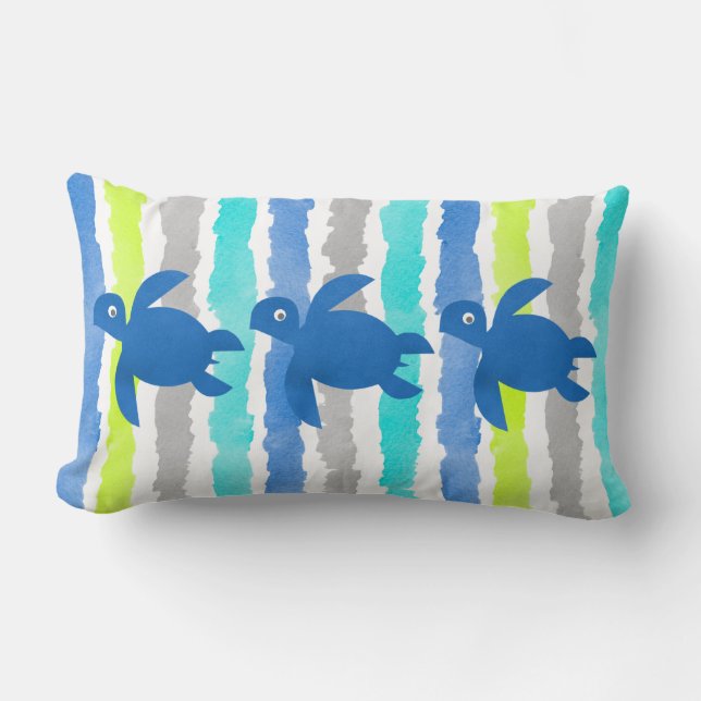 Wasserfarben-Triple-Sea-Schildkröte Shibori Streif Lendenkissen (Vorderseite)