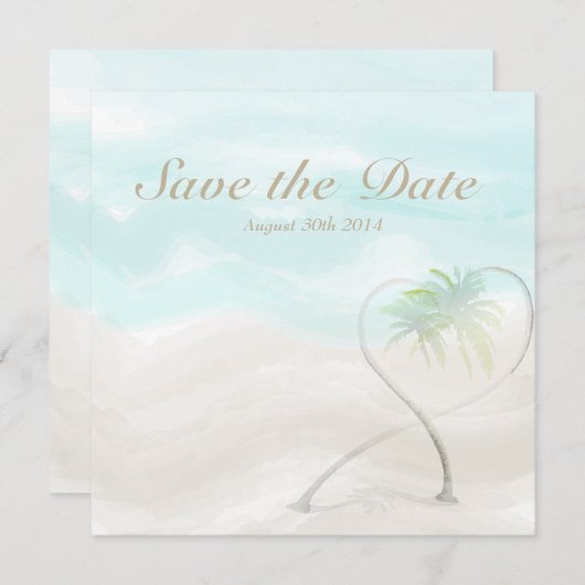 Wasserfarben-Tropenstrand-Hochzeit Save the Date (Vorne/Hinten)