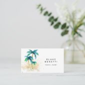 Wasserfarben Tropical Beach Palm Trees Gold Visitenkarte (Stehend Vorderseite)