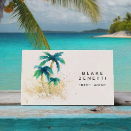 Wasserfarben Tropical Beach Palm Trees Gold Visitenkarte