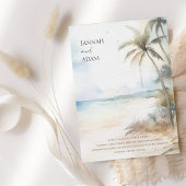 Wasserfarben Tropical Beach Palm Trees Wedding Einladung