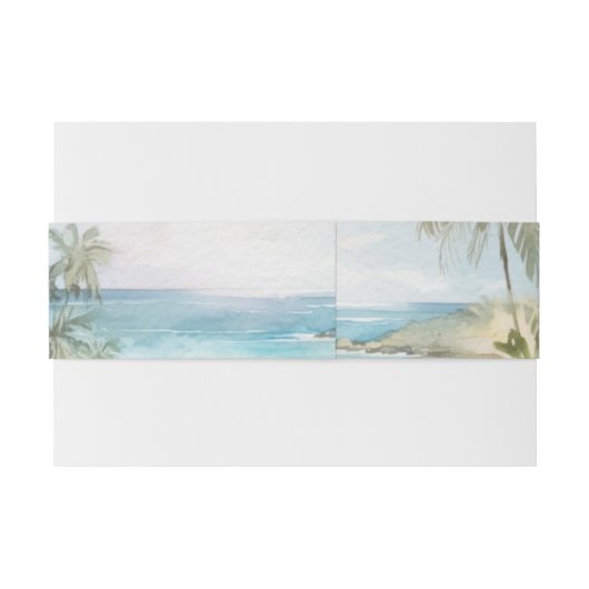 Wasserfarben Tropical Beach Palm Trees Wedding Einladungsbanderole (Rückseitenbeispiel)