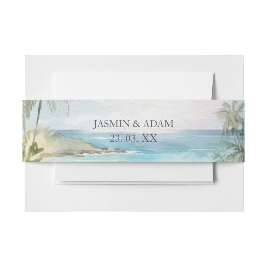 Wasserfarben Tropical Beach Palm Trees Wedding Einladungsbanderole (Vorderseite Beispiel)
