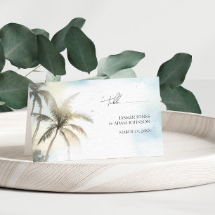 Wasserfarben Tropical Beach Palm Trees Wedding Platzkarte